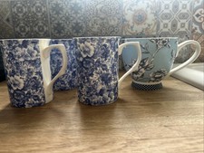 Set Of 3 X Blue Staffordshire Bone China Mugs  -  1 X  Blue Bine China Large Cup