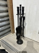 Lovely Full 5 Piece Matt Black Companion Set Stand Poker Tongs Brush Shovel #c9