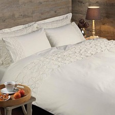 200 Thread Count Duvet Cover Set with Embroidered Circle Pattern Textured Panel