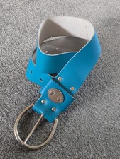 Blue Leather Wide Belt M Womens VTG 90s Retro Bright Statement 29-35" waist hip