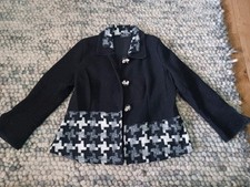 Tivoli Of Ireland Cardigan Black White Knit Size L Wool Bend Classic