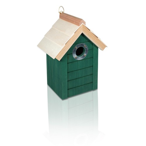 Wooden bird house with - with, hole