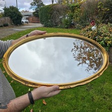 Vintage Oval Mirror Gold Ornate Frame Bevelled Edge Country Manor House