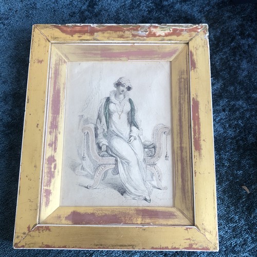 Antique print regency woman - print.,