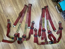 Pair Of Used Sabelt Torino 4 Point Racing Harnesses In Red.