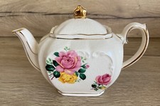 Vintage Sadler Miniature Cube Teapot Rose Design Gold Gilding Length 18cm