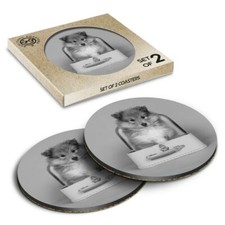 2 x Boxed Round Coasters - BW