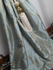 Bespoke Long Turquoise Blue-Gold Satin Interlined curtains 