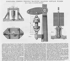 SALFORD Sewage Works Portland Cement Testing Machine Antique Print 1879