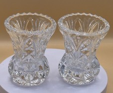 2 mini small clear crystal cut glass vase vintage bud pot flower posy vases
