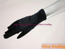 Satin BLACK PLAIN SHORT FINGERED WEDDING/PROM GLOVE,10"