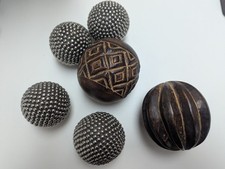 Small Group of Vintage Wooden Carved & Metal Stud Decorative Balls