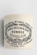 VINTAG 1900s PRIMITIVE 1lb JAMES KEILLER & SONS DUNDEE DUMPY SHAPE MARMALADE POT