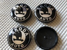 4x Skodas Auto Alloy Wheel Hub Centre Cap Set Center Caps Black / Silver 56mm