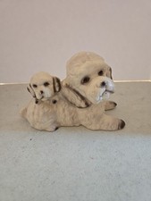 Vintage White Cream Poodle Bichon Frise Dog Mother & Puppy Figurine Statue Japan
