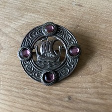 Viking Ship NorseLongship lona ScottishCeltic with 4 gemstones Brooch