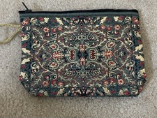 Egyptian Embroidered Makeup Bag Unused Green Gold Red 17x13x4cm Black Zip Open