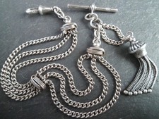 SUPERB Victorian Solid Silver Albertina Pocket Watch Chain Bracelet T-Bar Tassel
