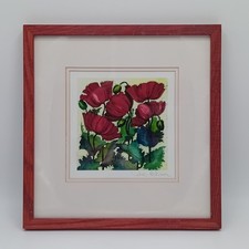 Jack Hickman Batik Painting Print Magenta Poppy Flowers Framed Signed FLT-FPL