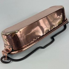 VINTAGE FRENCH SMALL COPPER PAN FISH KETTLE  PLANTER WITH WROUGHT IRON HANDLE