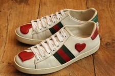 Gucci Ace Red Heart White Leather Snake Skin Trainers Ladies UK 3 US 6 EU 36