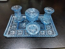 Art Deco Blue Glass Dressing Table Set 