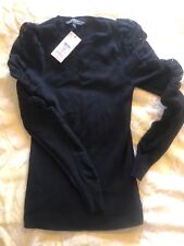 Lipsy black?Sexy Tight Puff Lace Arm Skinny Rib TOP JUMPER? 8 - 10 S