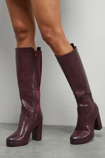 Faith Burgundy Knee High Boots Womens Daywear Boots