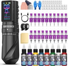 Wireless Tattoo Gun Kit Rotary 7 Adjustable Stroke 2,300mAh Tattoo Machine Kit