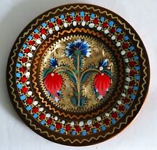 Vintage Blue Pink Floral Copper Wall Hanging Etched Engraved Small Plate 5.5