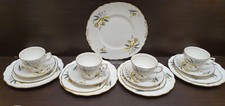4x Colclough Stardust Coffee Tea Cups Saucers Set Vintage Bone China Cake Stand