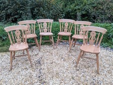 6 Farmhouse Dining Chairs - Fiddle Back - Beech