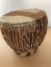 Zebra Skin Small Wooden Drum, East African Kamba Kenya 1960s