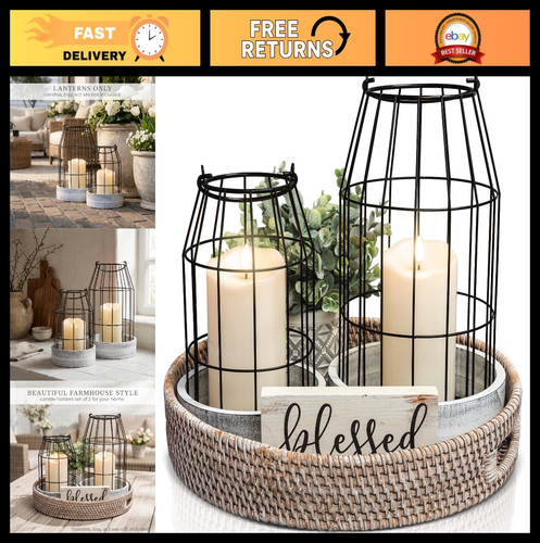 Rustic farmhouse lanterns set - farmhouse,
