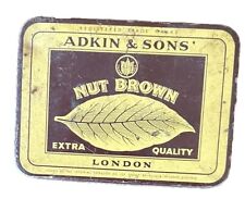 Vintage Nut Brown Extra Quality Tobacco Tin, Adkin & Sons, Empty