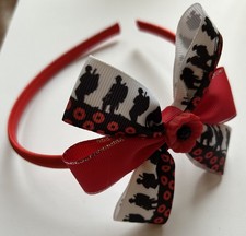 Girls Remembrance Day/ Poppy Hand Made  Ribbon School Hairband /Clasps