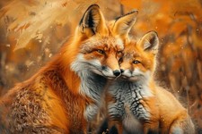 FOX AND CUB ANIMAL CANVAS