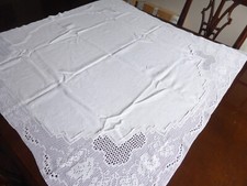 Large white cotton and lace tablecloth -  42 x 41 inches