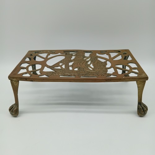 Antique brass ship trivet - antique,