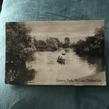 Vintage Postcard Queens Park Boats On The Lake Chesterfield 1921 Al