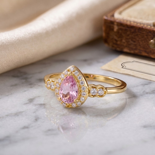 Pear shaped pink kunzite ring - shaped,
