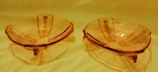2 Vintage Mid-Century Pink Glass Art Deco Style Small Serving Bowls. 1950s/60s.