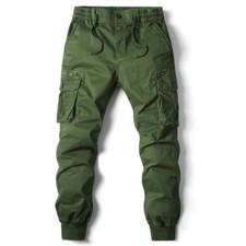 UK Mens Elasticated Waist Cargo Combat Work Trousers Joggers Pocket Cuffed Pants