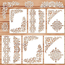 6Pcs Stencils for Painting, Vintage Floral Border Corner Stencil, Talavera Textu