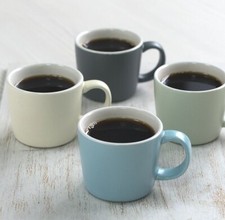 Set of 4 La Cafetiere Espresso Cups Mug Set Cream Retro Blue & Grey Ceramic 65ml