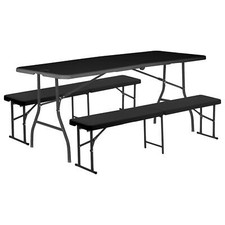 Folding Camping Picnic Table & Bench Set 180cm (6ft) Black Garden Furniture