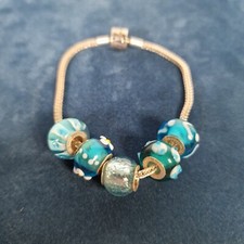 Rhona Sutton Sterling Silver Charm Bracelet With Blue Murano Glass Charms 