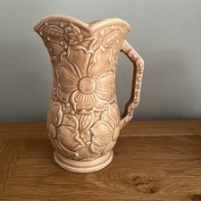 VINTAGE BEIGE ART DECO KENSINGTON PRICE JUG RAISED SUNFLOWER DESIGN 9" HIGH