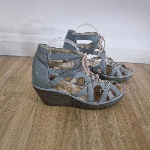 Fly blue strappy sandals wedge - fly,
