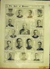 Original Old Antique Print Ww1 War Roll Honour Officers Portraits 1914